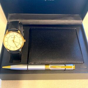 Gold and Black Men's Watch Wallet and Pen Stylish Set for FATHER’S DAY.